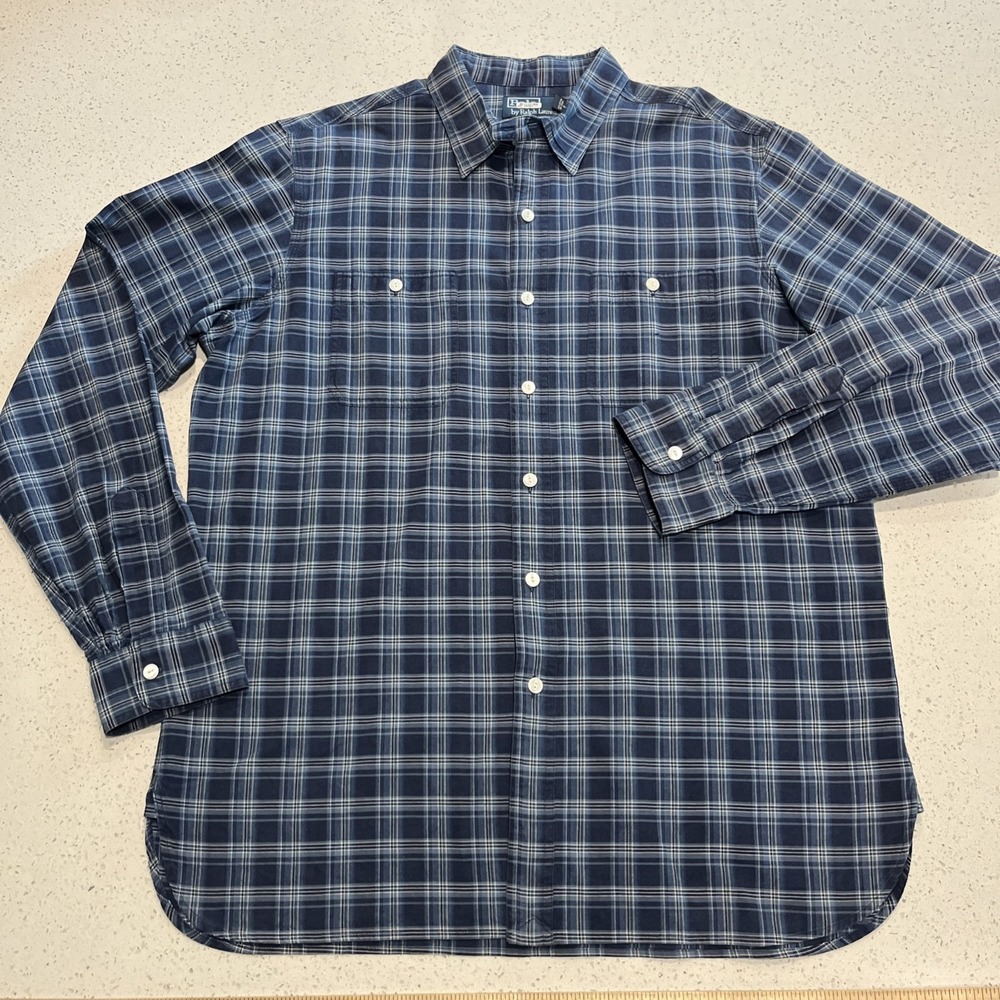 VTG 90s‎ Polo Ralph Lauren Shipyard Supply Flannel Blue Shirt Large Loop Collar